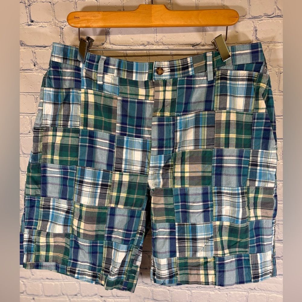 Jos A Bank Blue Green Madras Patchwork Plaid Casual Golf Preppy Beach Shorts 38